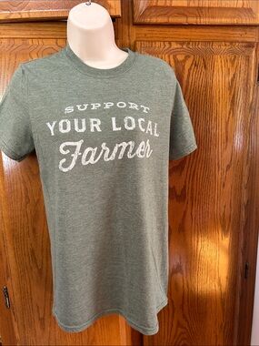 Gildan Heather Green "Support Your Local Farmer" Graphic Tee